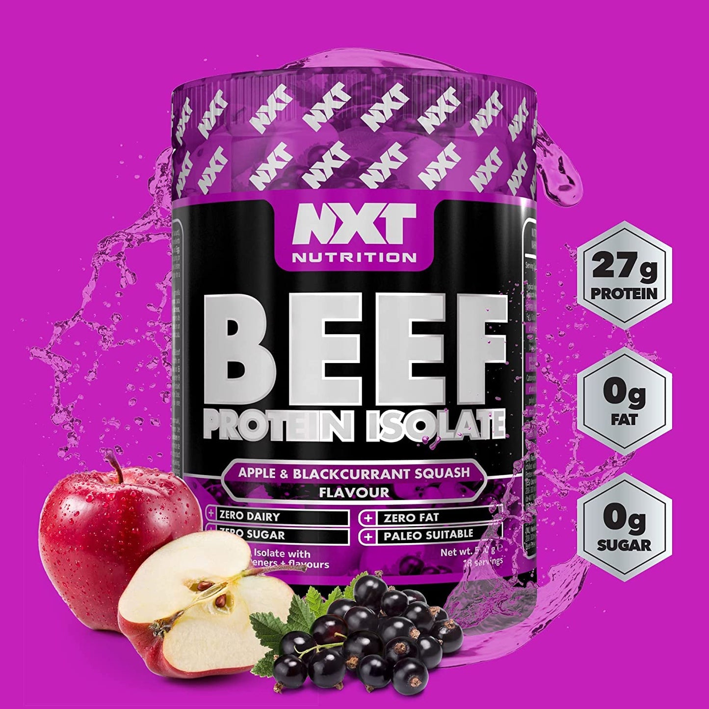 NXT Nutrition Beef Protein Isolate Powder 540g Apple and Blackcurrant