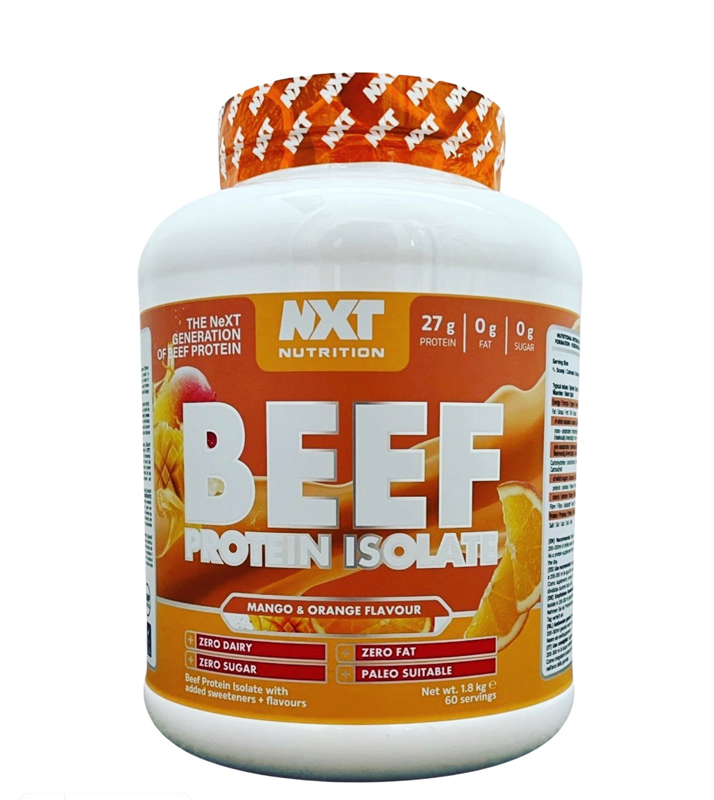 NXT Nutrition Beef Protein Isolate Powder 1.8kg Mango and Orange