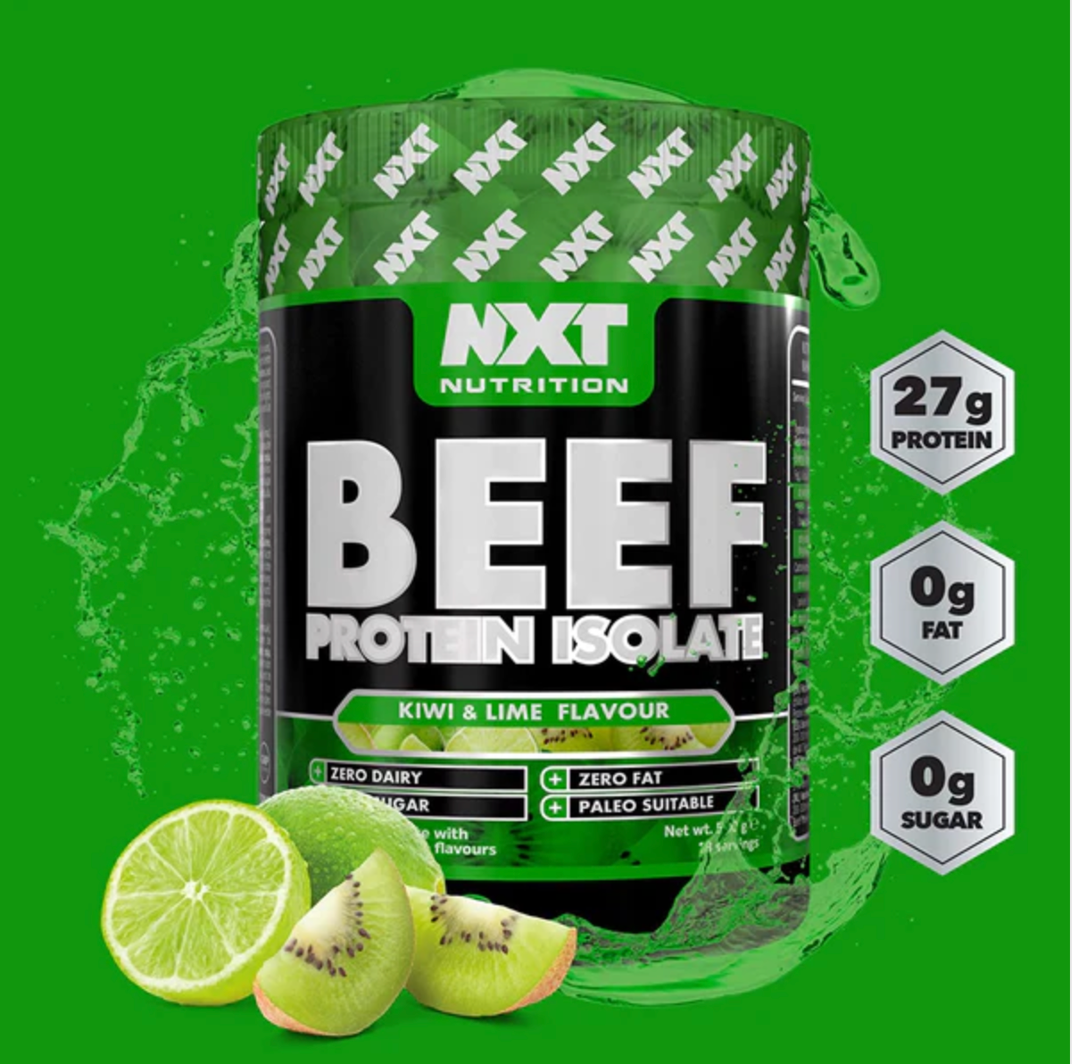 NXT Nutrition Beef Protein Isolate Powder 540g Kiwi and Lime