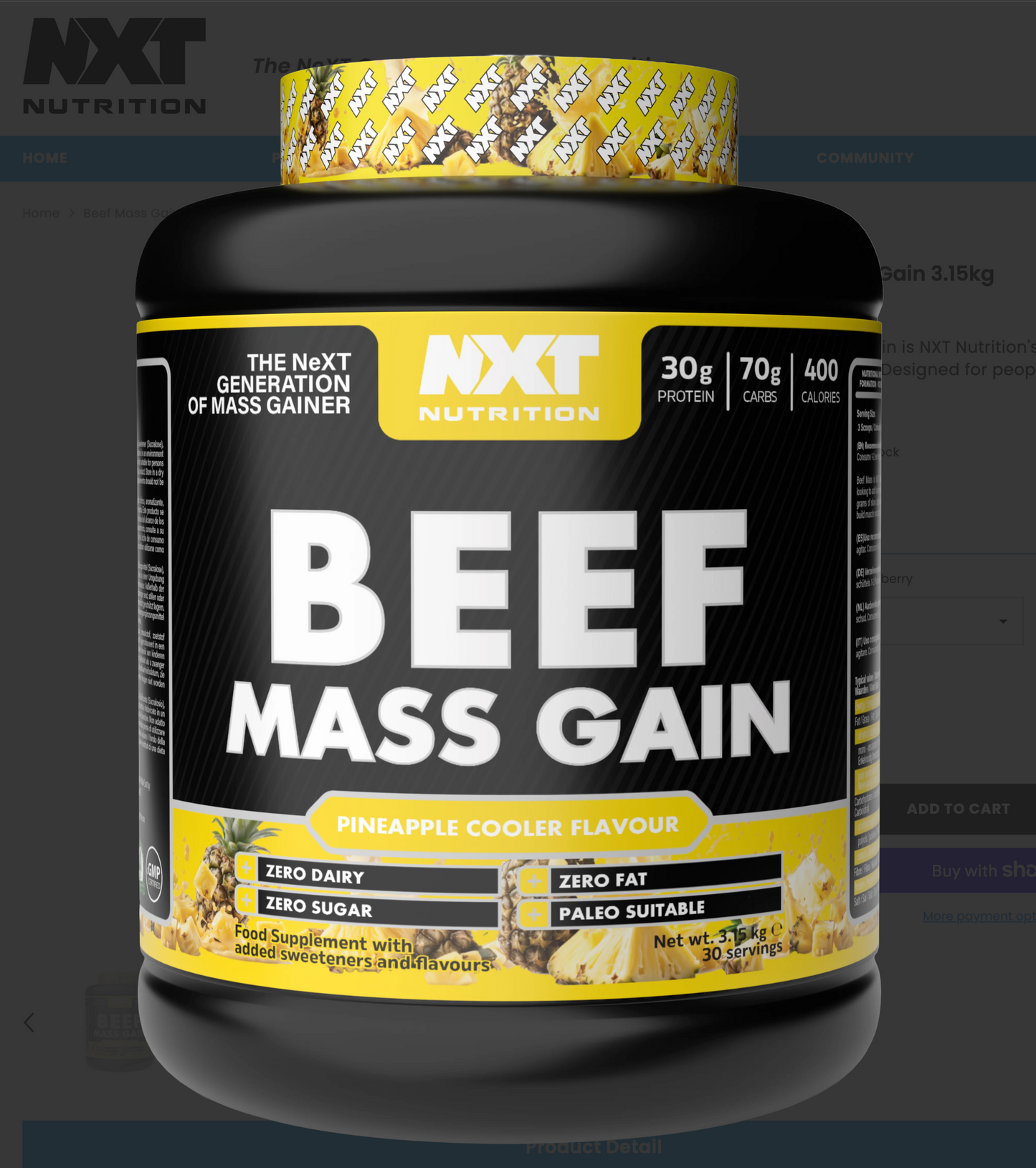NXT Nutrition Beef Mass Gain 3.15kg Pineapple