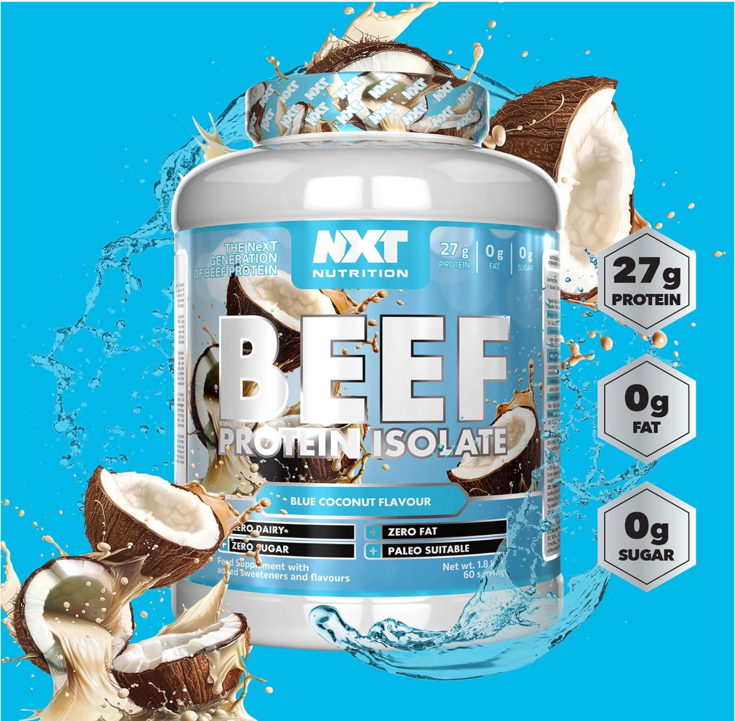 NXT Nutrition Beef Protein Isolate Powder 1.8kg Blue Coconut