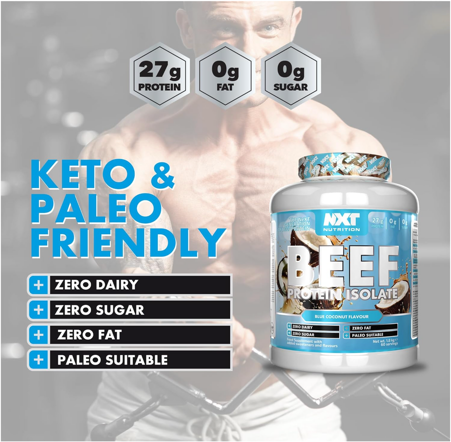 NXT Nutrition Beef Protein Isolate Powder 1.8kg Blue Coconut