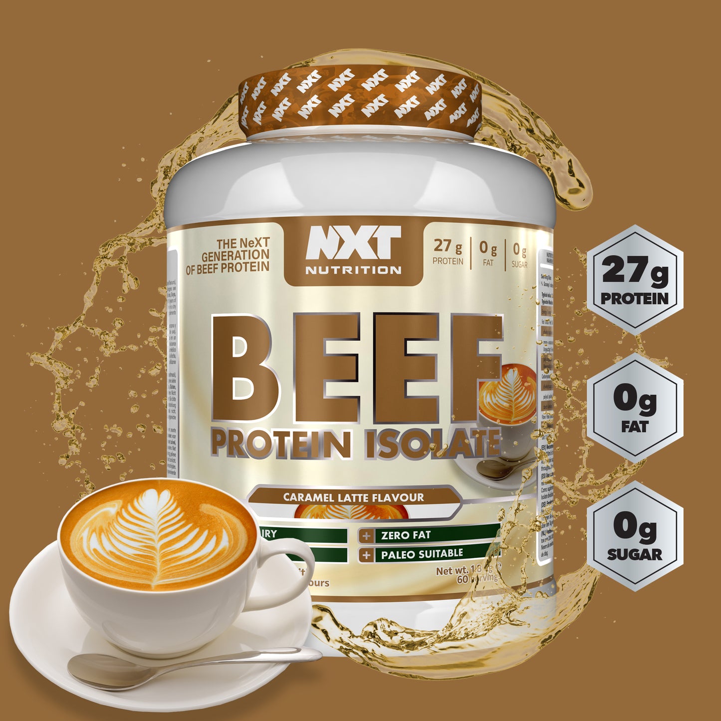 NXT Nutrition Beef Protein Isolate Powder 1.8kg Caramel Latte