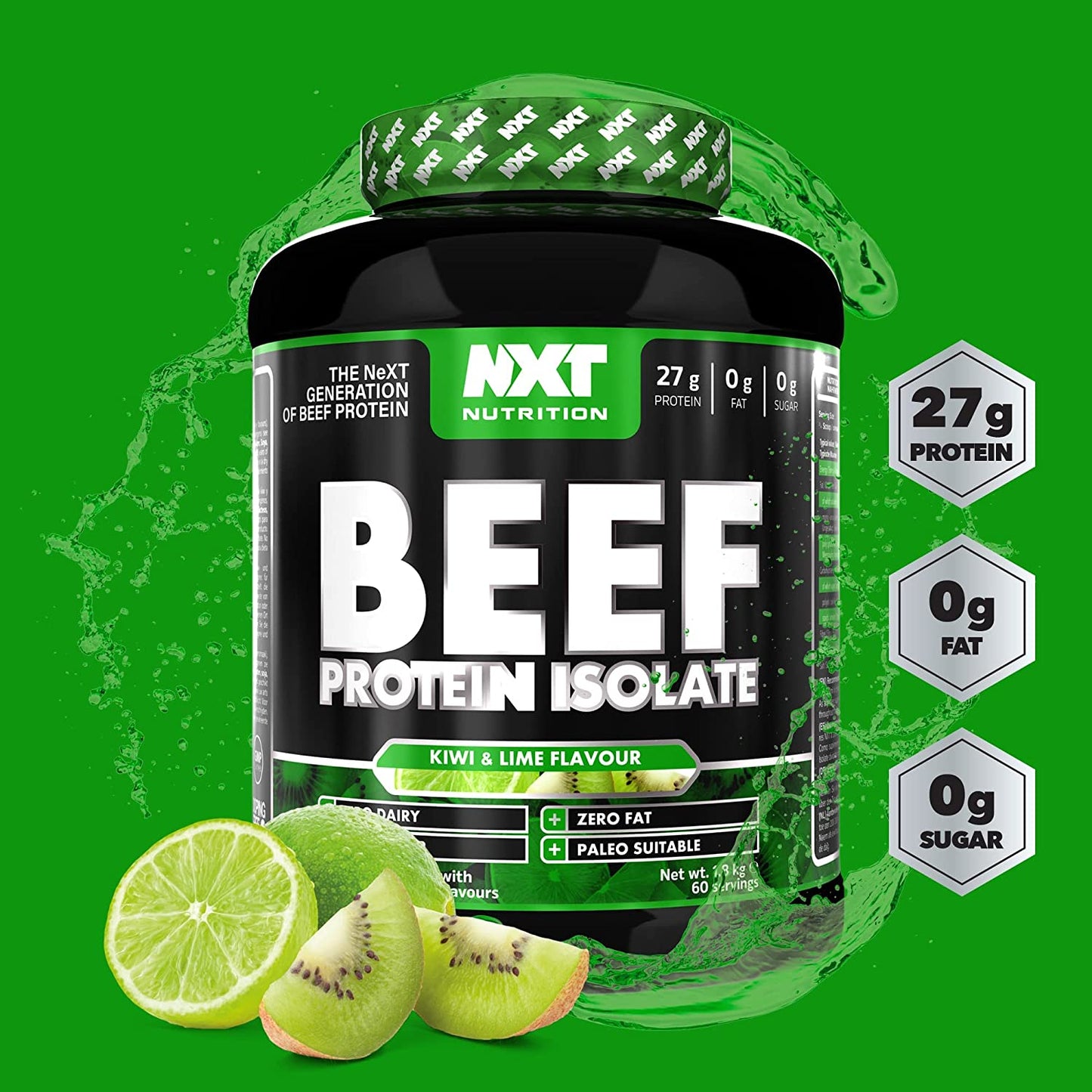 NXT Nutrition Beef Protein Isolate Powder 1.8kg Kiwi Lime