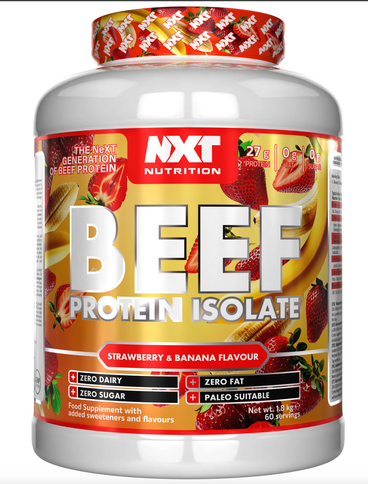 NXT Nutrition Beef Protein Isolate Powder 1.8kg Strawberry and Banana