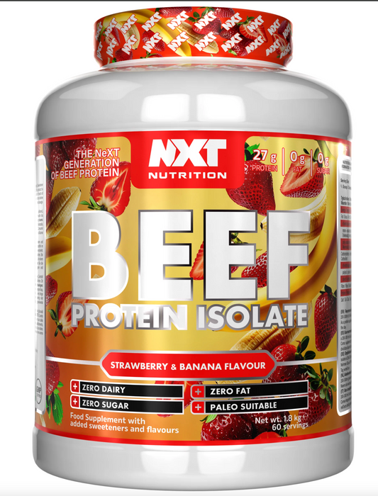 NXT Nutrition Beef Protein Isolate Powder 1.8kg Strawberry and Banana