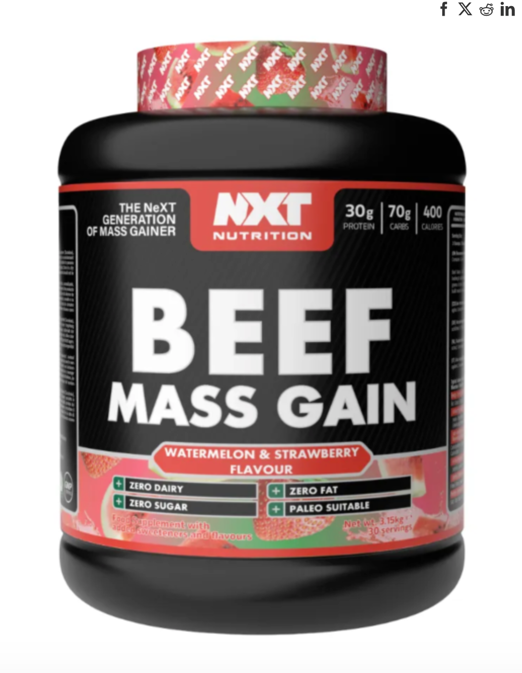 NXT Nutrition Beef Mass Gain 3.15kg Watermelon & Strawberry